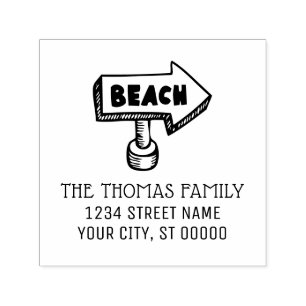 Beach Arrow Directional Sign Name Return Address Self-inking Stamp