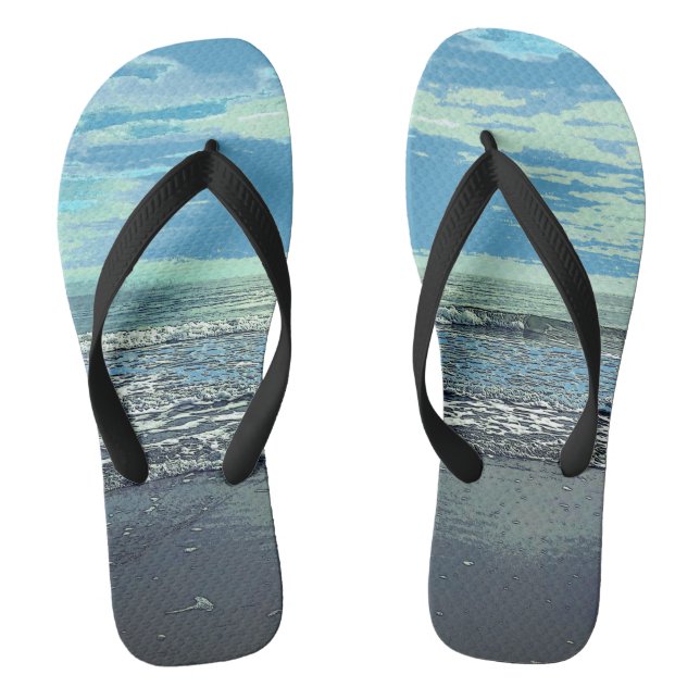 Beach Art Abstract Ocean Sea Blue Grey Teal Cool Thongs (Footbed)
