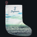 Beach Artistic Ocean Sea Blue Monogram Initial Small Christmas Stocking<br><div class="desc">Designed with artistic photo of beach background with text templates for monogram initial and name!</div>