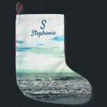 Beach Artistic Ocean Sea Blue Monogram Initial Small Christmas Stocking<br><div class="desc">Designed with artistic photo of beach background with text templates for monogram initial and name!</div>