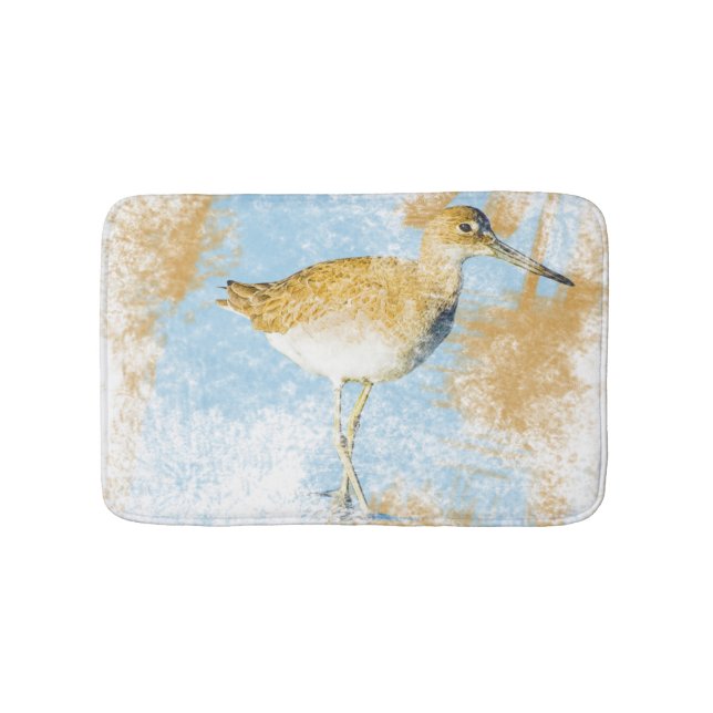 Beach Artwork With Willet Shorebird Bath Mat (Front)