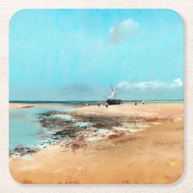 Beach at Low Tide(Mouth of the River), Edgar Degas Square Paper Coaster (Front)