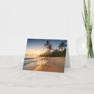 Beach at sunrise with palm trees Bon Voyage Card