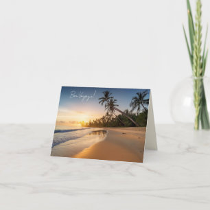 Beach at sunrise with palm trees  card