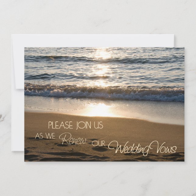 Beach at Sunset Wedding Vow Renewal Invitations (Front)