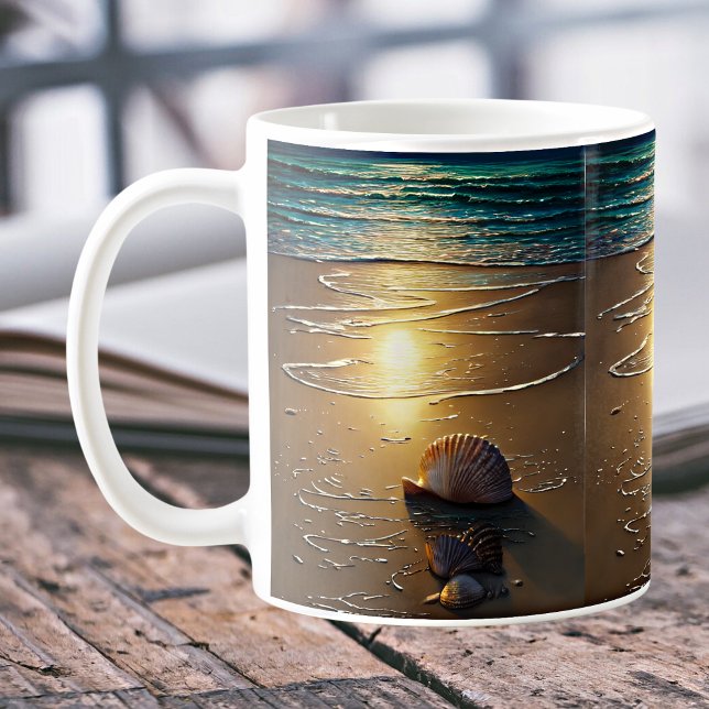 Beach at Sunset with Shells Coffee Mug (Creator Uploaded)