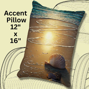 Beach at Sunset with Shells Decorative Cushion