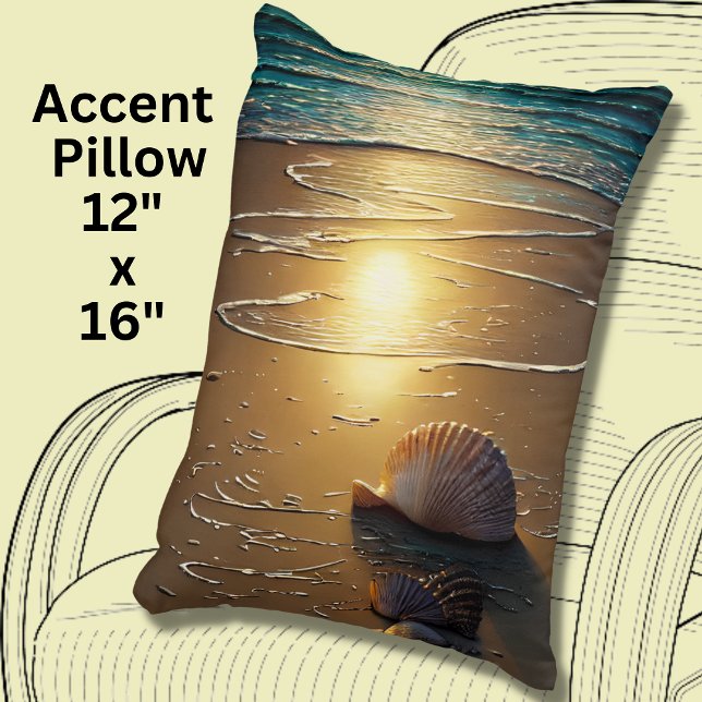Beach at Sunset with Shells  Decorative Cushion (Creator Uploaded)