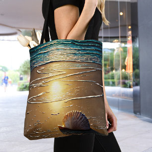 Beach at Sunset with Shells   Tote Bag