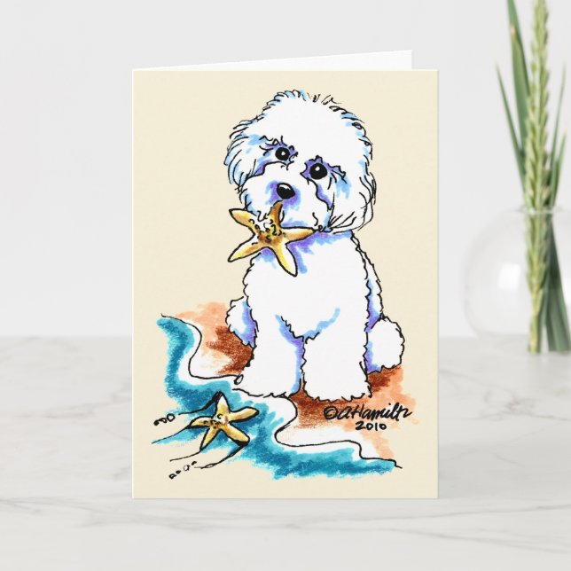 Beach Babe Bichon Frise Card (Front)