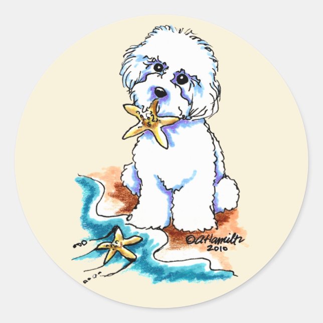 Beach Babe Bichon Frise Classic Round Sticker (Front)