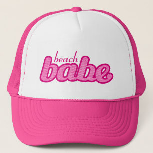 "beach babe" denim hot pink and white hat