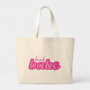 "beach babe" hot pink graphic tote bag