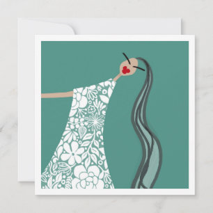 Beach Babe in White Flowers Fashion Illustration Invitation