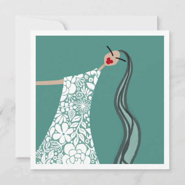 Beach Babe in White Flowers Fashion Illustration Invitation (Front)