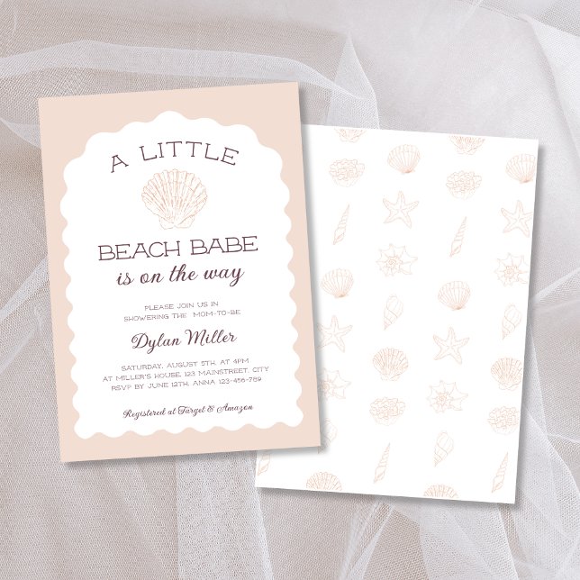 Beach Babe Seashell Girl Baby Shower Invitation (Beach Babe Seashell Girl Baby Shower Invitation)