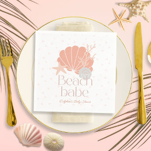 Beach Babe Seashell Pink Girl Baby Shower Napkin