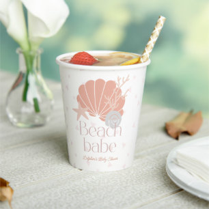 Beach Babe Seashell Pink Girl Baby Shower Paper Cups
