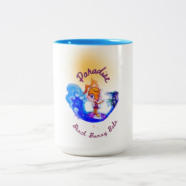 "Beach Babe Surfer"    Two-Tone Coffee Mug (Center)
