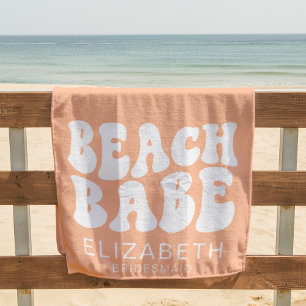 Beach Babe Trendy Peach Cool Bachelorette Party Beach Towel