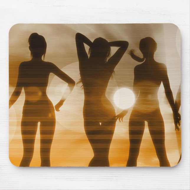 Beach Babes Sunset Silhouette Enjoying the Sun Mouse Pad (Front)