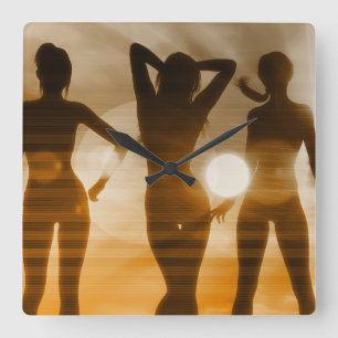 Beach Babes Sunset Silhouette Enjoying the Sun Square Wall Clock