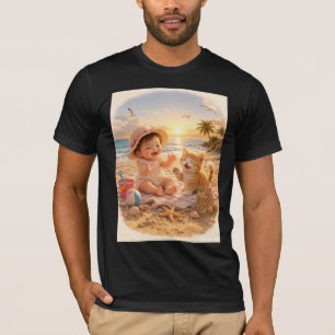 Beach Baby and Kitten Sandcastle Joy T-Shirt