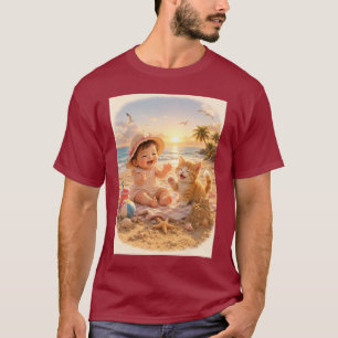 Beach Baby and Kitten Sandcastle Joy T-Shirt