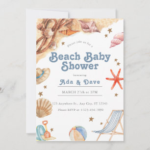 Beach Baby Boy Baby Shower Invitation Watercolor