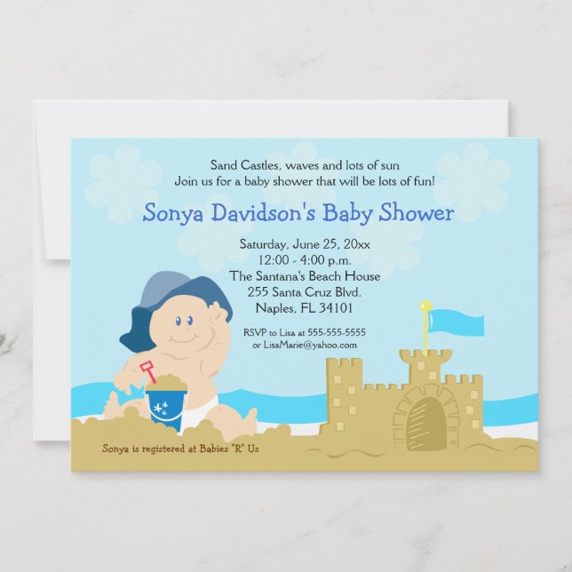 Beach Baby Sand Castle Boy Baby Shower 5x7 Invitation (Front)
