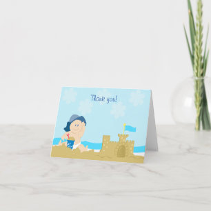 Beach Baby Sand Castle Boy Folded Thank you note Card