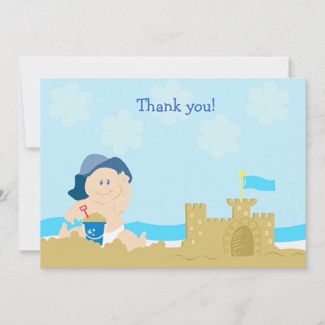 Beach Baby Sand Castle Flat Card Thank you note (Front)