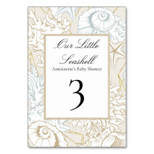 Beach Baby Shower Seashell Nautical Ocean Menu Table Number