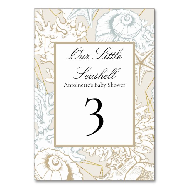 Beach Baby Shower Seashell Nautical Ocean Menu Table Number (Front)