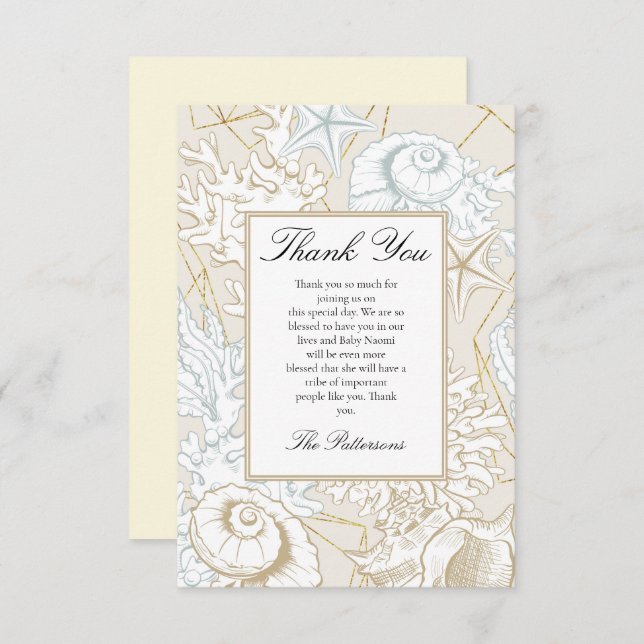 Beach Baby Shower Seashell Nautical Ocean Thank You Card (Front/Back)