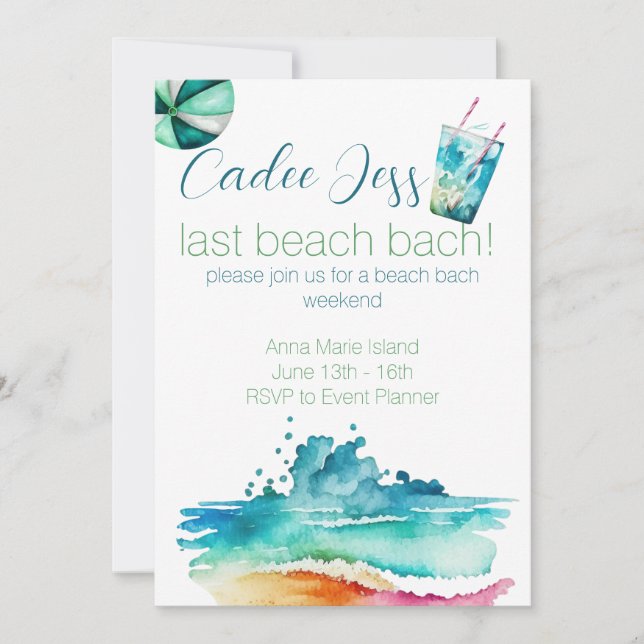 Beach Bach Party Invitation (Front)