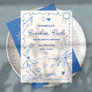 Beach Bachelorette | Blue | Whimsical Hand-Drawn  Invitation