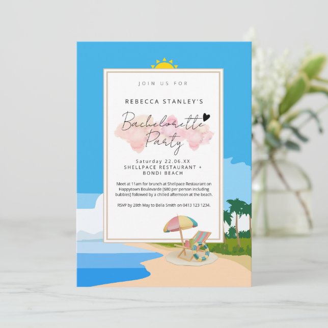 'Beach Bachelorette' Invitation to hens party  (Standing Front)