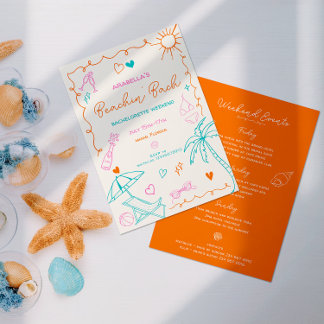 Beach Bachelorette | Itinerary, Fun, Orange Doodle Invitation