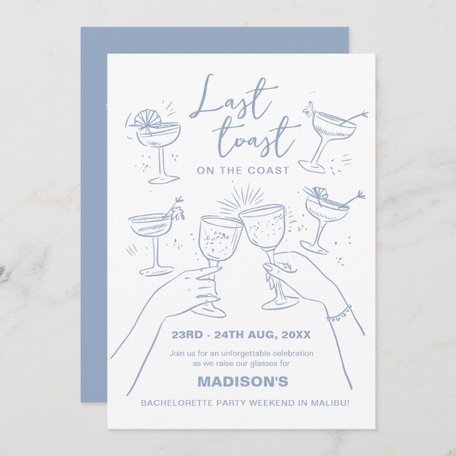 Beach Bachelorette Last Toast on the Coast Invitation (Front/Back)