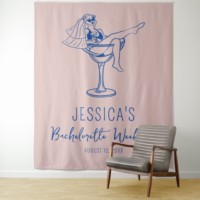 Beach Bachelorette marg bride Backdrop Photo booth Tapestry (In Situ)