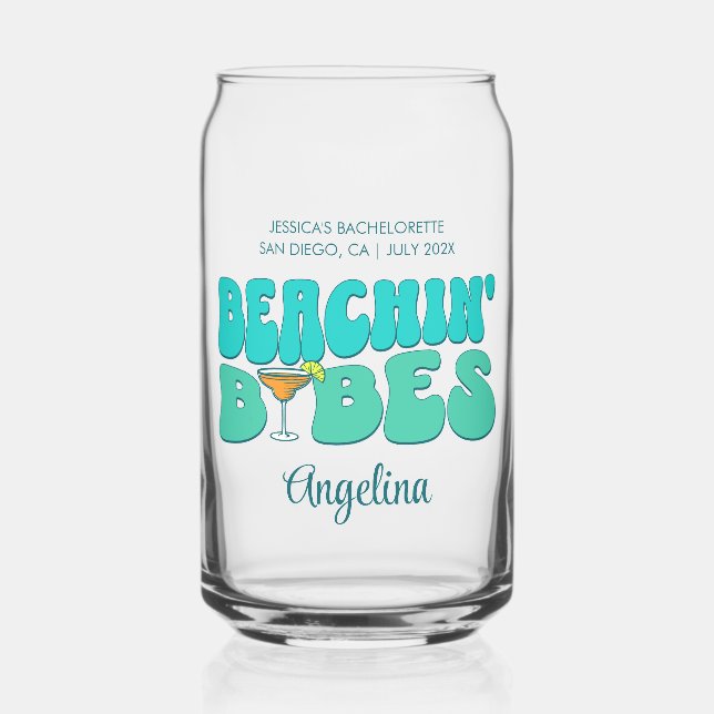Beach Bachelorette Party Beachin Babes Bridesmaid Can Glass (Front)
