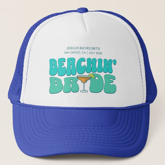 Beach Bachelorette Party Beachin Bride Girls Trip Trucker Hat (Front)