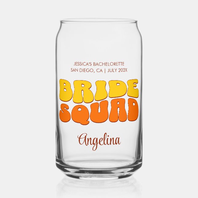 Beach Bachelorette Party Bride Squad Bridesmaid Can Glass (Front)