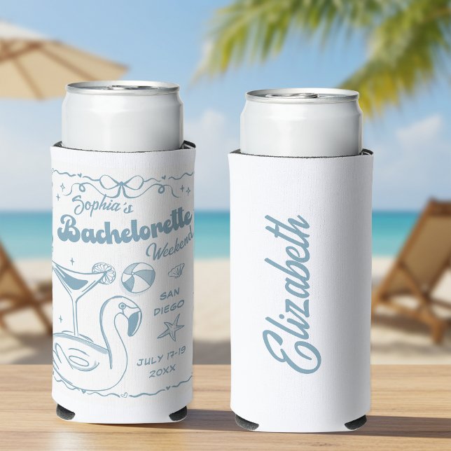 Beach Bachelorette Party Dusty Blue Seltzer Can Cooler (Creator Uploaded)