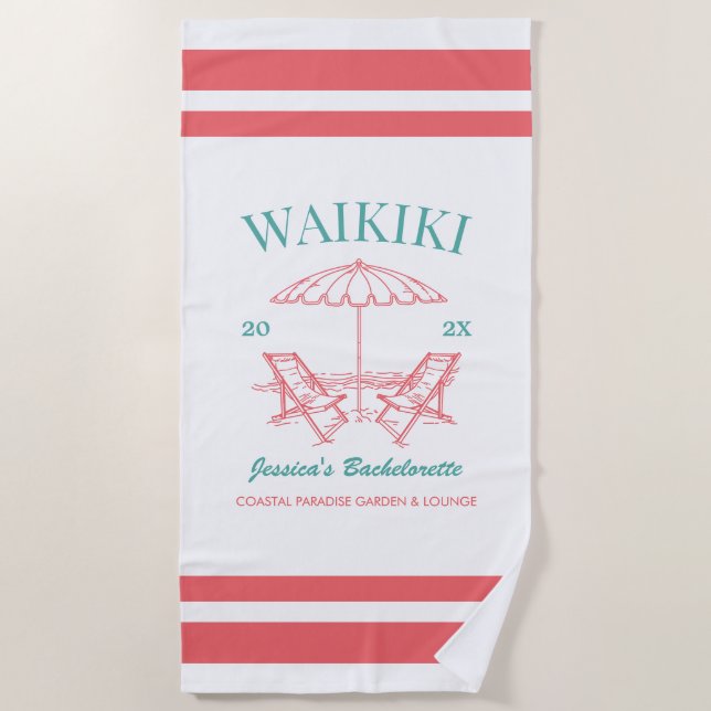 Beach Bachelorette Party Favour Personalised Text Towel (Front)