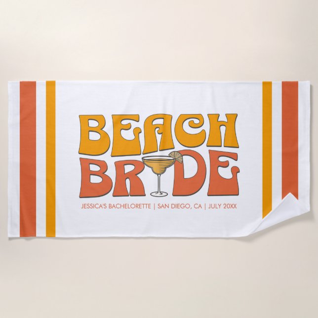 Beach Bachelorette Party Groovy Beach Bride Custom Beach Towel (Front)