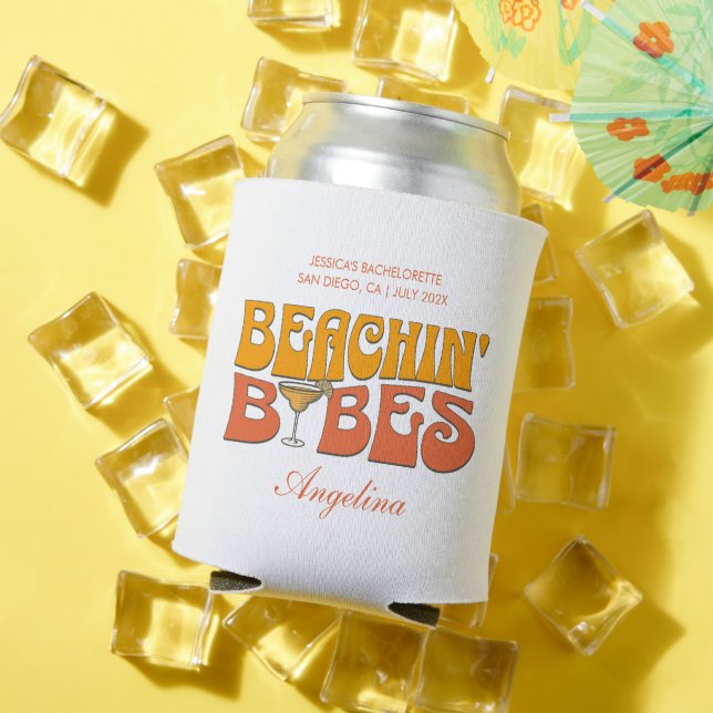 Beach Bachelorette Party Groovy Beachin Babes Can Cooler (In Situ Summer)