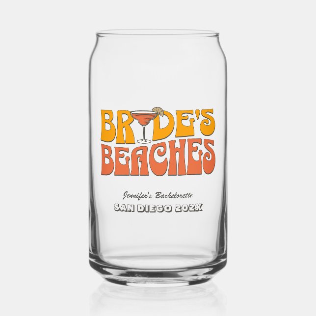Beach Bachelorette Party Groovy Bride's Beaches Can Glass (Front)