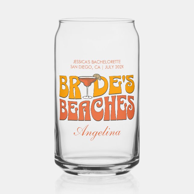 Beach Bachelorette Party Groovy Bride's Beaches Can Glass (Front)
